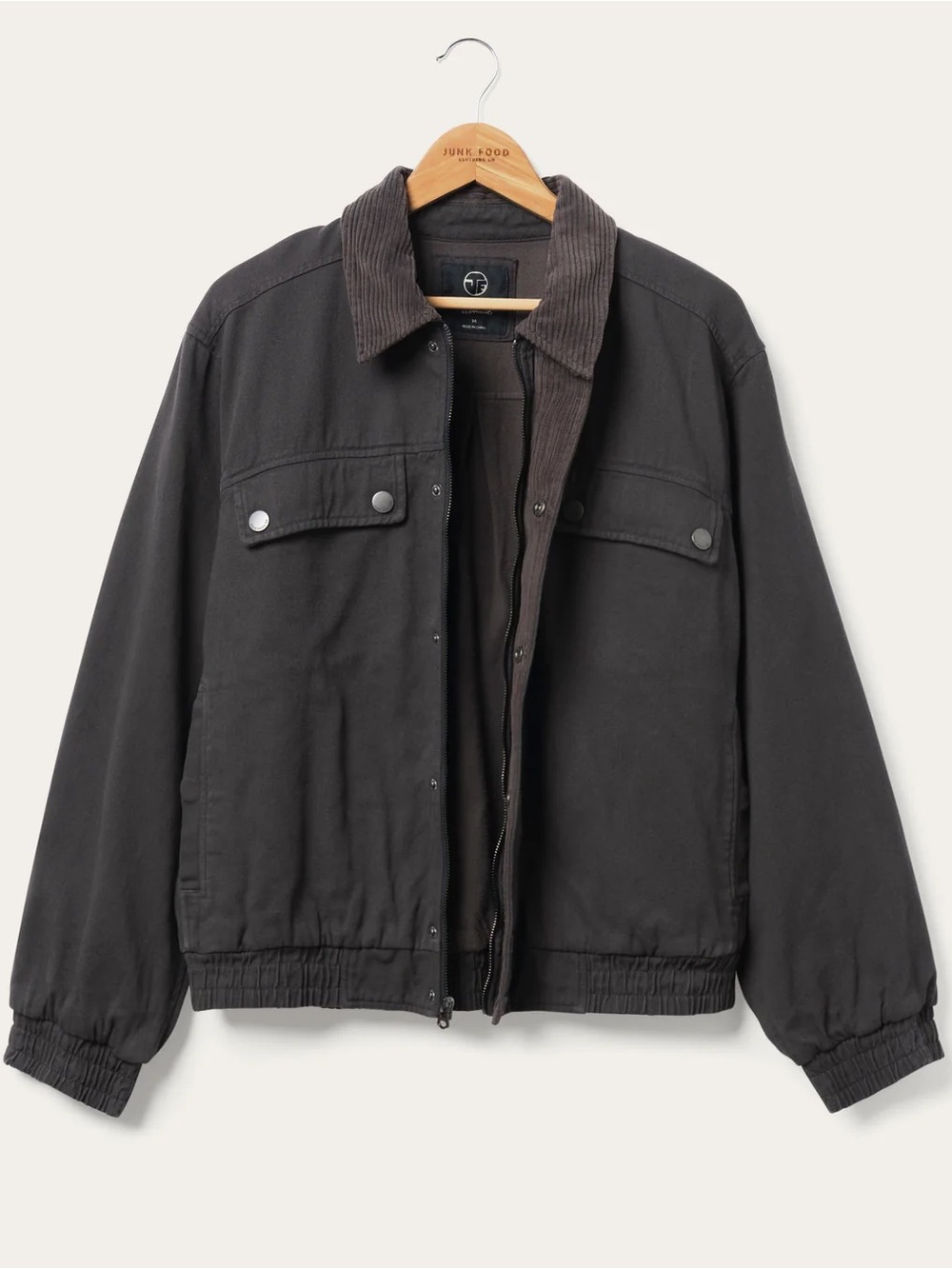Junk Food Clothing Denim Corded Collar Aviator Jacket Vintage Black NWOT Small S